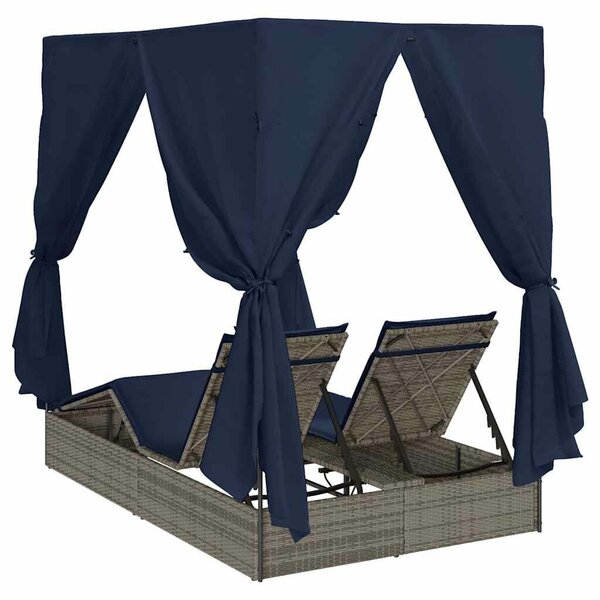 VidaXL Dupla napozóágy Állítható Fekete 205 x 129 x 200 cm polirattan