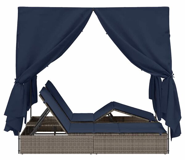 VidaXL Dupla napozóágy Állítható Fekete 205 x 129 x 200 cm polirattan