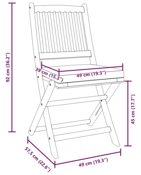 VidaXL Összecsukható szék 8 pcs Szürke 49 x 57.5 x 92cm Tömör akácfa