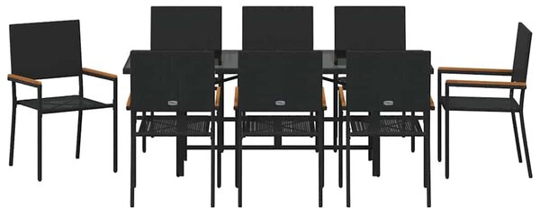 VidaXL Kert étkező szett 9 pcs Fekete 190 x 80 x 75 cm polirattan