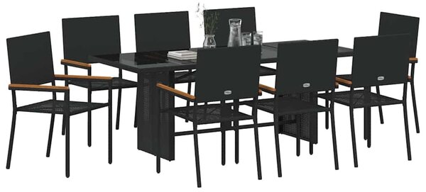VidaXL Kert étkező szett 9 pcs Fekete 190 x 80 x 75 cm polirattan