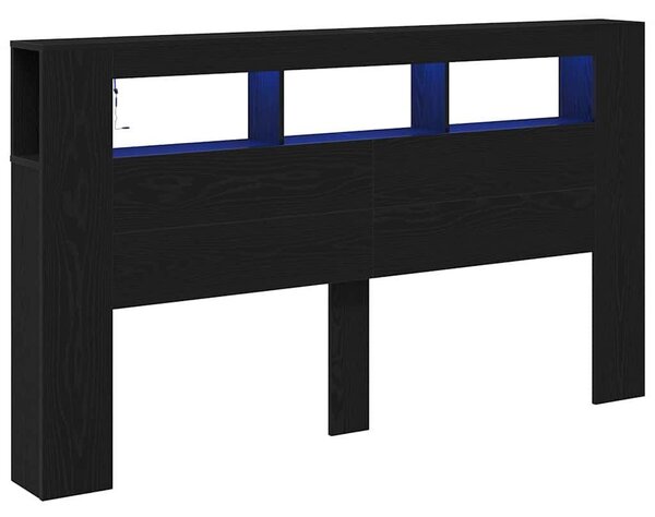 Tároló Fejtámla LED Fényekkel Fekete Tölgy 180x18,5x103,5 cm
