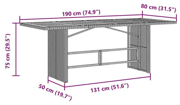 VidaXL Kert étkező szett 7 pcs Fekete, barna 190 x 80 x 75 cm