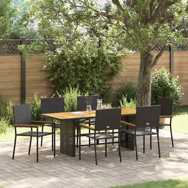 VidaXL Kert étkező szett 7 pcs Fekete, barna 190 x 80 x 75 cm