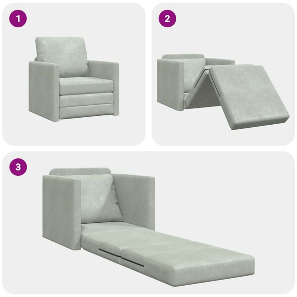 Egyszemélyes Floor Sofa Átalakítható Szövet 74x77x81 cm Világosszürke