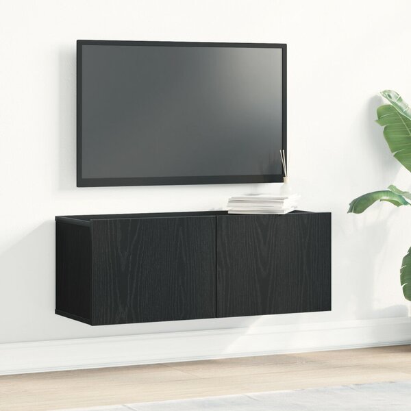 TV faliszekrények (2 db) - Fekete tölgy, 80x30x30 cm, MDF-ből készült