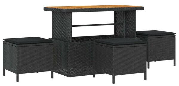 9 Darabos Kertibútor Szett Párnákkal Fekete Poli Rattan Akáciából, 3 Darabos Kerti Étkezős Szett Párnákkal Fekete Poli Rattan Akáciából
