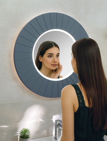 Sapho Sapho, LUMIRO STRIP kerek tükör LED világítással a keretben, átmérő 75cm, szienna színű, LR750-4242S