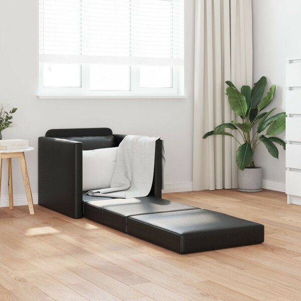 Floor Sofa Bed 2-in-1 Fekete 74x77x81 cm Műbőr