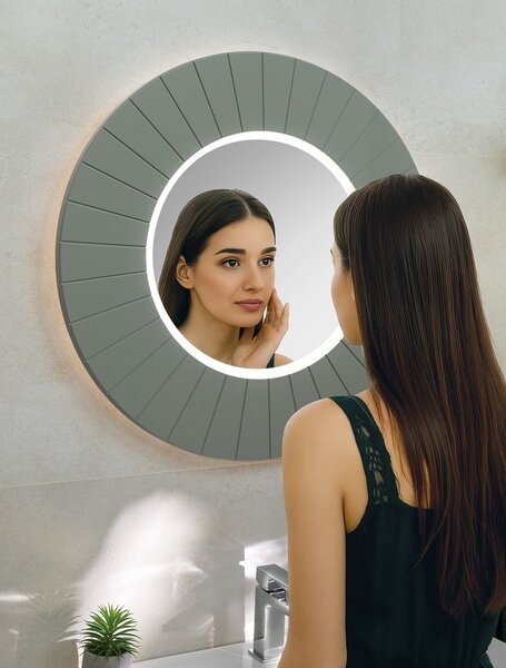 Sapho Sapho, LUMIRO STRIP kerek tükör LED világítással a keretben, 90 cm átmérőjű, agila, LR950-4343S