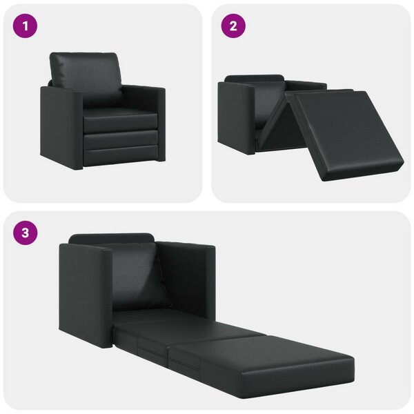 Floor Sofa Bed 2-in-1 Fekete 74x77x81 cm Műbőr
