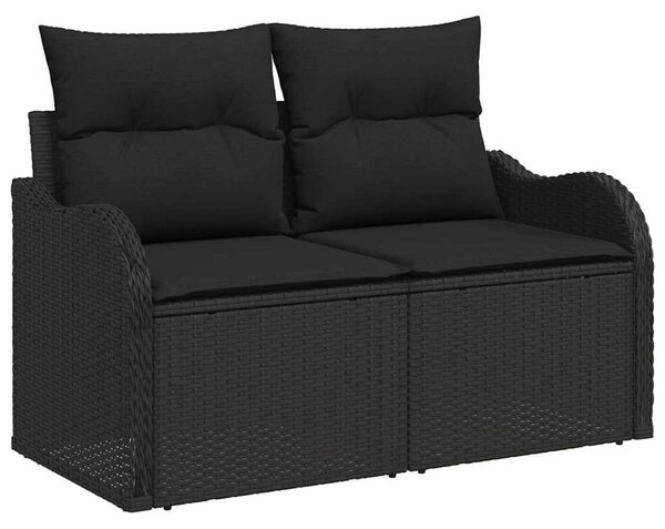 Kerti Kanapé Szett párnával tárolóval 7 pcs Fekete Poli rattan