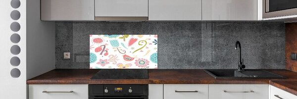 Konyhai fali panel Virágok és madarak
