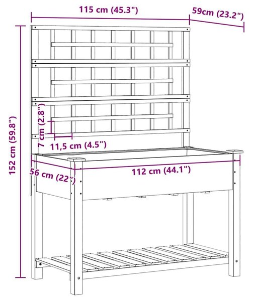 Kerti Virágláda Trellis-szel és Polccal 115x59x152 cm Tömör Fenyő