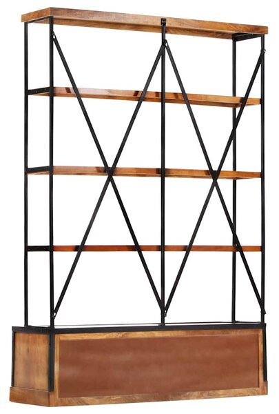 4-szintes tömör mangófa könyvespolc 6 fiókkal 122 x 36 x 181 cm