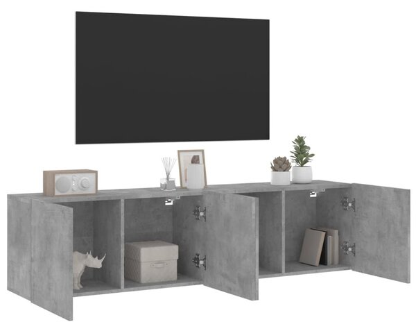 2 db betonszürke falra szerelhető TV-szekrény 80 x 30 x 41 cm