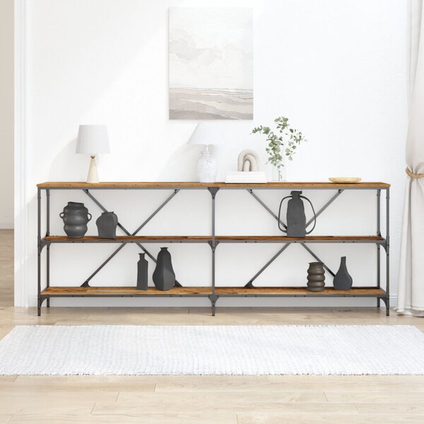 Konzolasztal Régi Fa 200x30x75 cm Műanyag Fa és Acél
