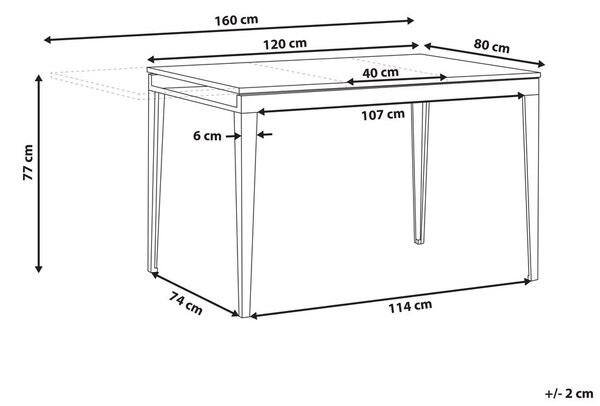 Kihúzható étkezőasztal NORLEY Fekete 120/160 cm 80 cm