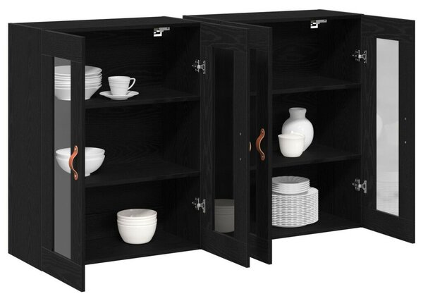 Fali Szekrények 2 db Fekete Tölgy 69,5x34x90 cm Gyártott Fa