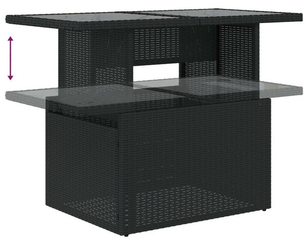7 Darabos Kerti Kanapészett Párnákkal Fekete PE Rattan