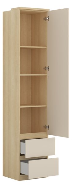 Könyvespolc Nolcala 115, Zárt, Fiókokkal, Ajtókkal, Laminált forgácslap, 217x45x43cm, Bézs, Tölgy