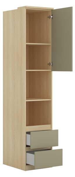 Könyvespolc Nolcala 118, Zárt, Fiókokkal, Ajtókkal, Laminált forgácslap, 217x45x60cm, Eukaliptusz, Tölgy