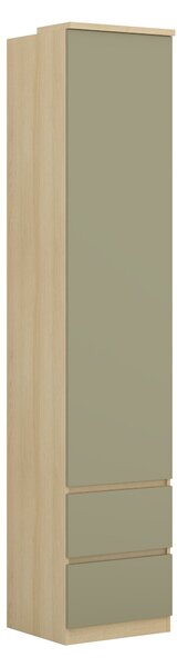 Könyvespolc Nolcala 115, Zárt, Fiókokkal, Ajtókkal, Laminált forgácslap, 217x45x43cm, Eukaliptusz, Tölgy