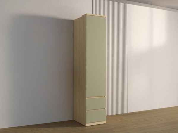 Gardróbszekrény Nolcala 119, Eukaliptusz, Tölgy, 217x45x60cm, Szekrényajtók: Pántos,Ajtók száma