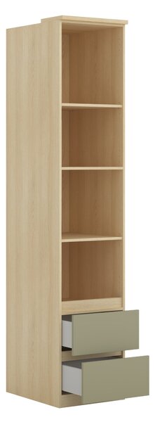 Könyvespolc Nolcala 117, Fiókokkal, Nyitott, Laminált forgácslap, 217x45x60cm, Eukaliptusz, Tölgy
