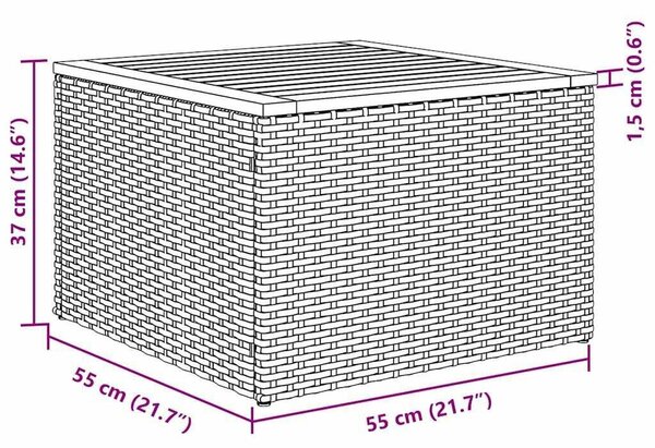 5 Darabos Kert Sofa Készlet Párnákkal Szürke Poli Rattan Akác, 2-Személyes Kert Sofa Tárolóval és Párnákkal Szürke Poli Rattan