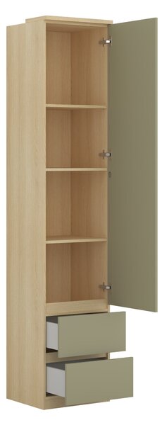 Könyvespolc Nolcala 115, Zárt, Fiókokkal, Ajtókkal, Laminált forgácslap, 217x45x43cm, Eukaliptusz, Tölgy