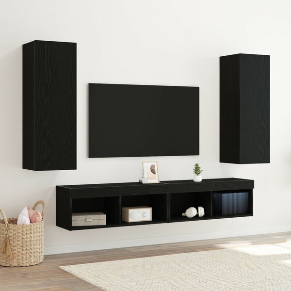 Falra Szerelhető TV Szekrények - 2 db, Fekete Tölgy, 30.5 x 30 x 90 cm, Mérnöki Fából