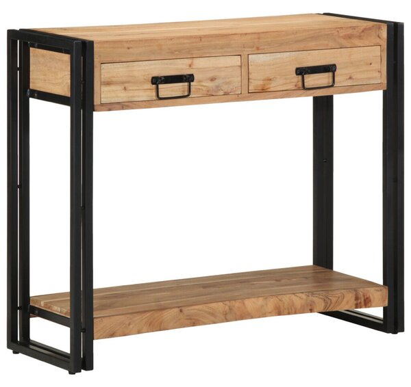 Kisasztal Fekete 90x33x75 cm Tömör akácfa és fém