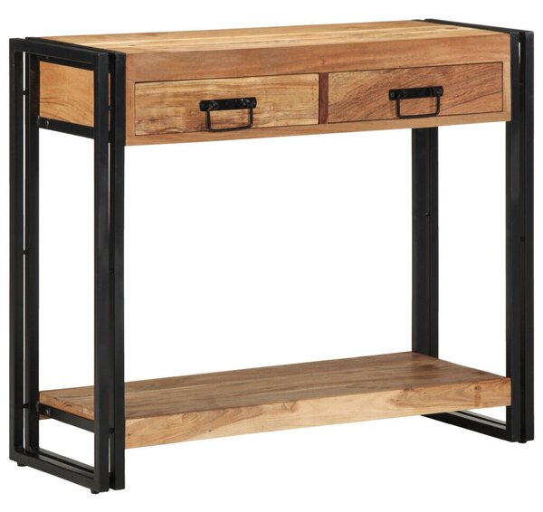 Kisasztal Fekete 90x33x75 cm Tömör akácfa és fém