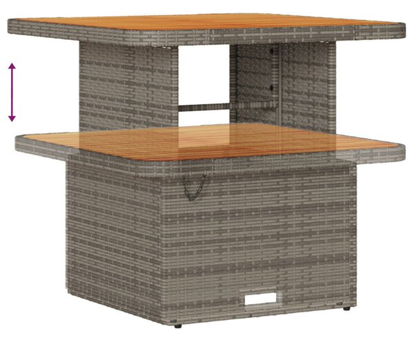 10 Darabos Kerti Sofa Szett Párnákkal Szürke Poli Rattan Akácia, 3 Darabos Kerti Étkező Szett Párnákkal Szürke Poli Rattan Akácia