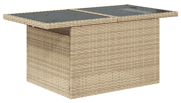 11 Darabos Kert Sofa Készlet Párnákkal Bézs Poli Rattan, 2 Személyes Kert Sofa Tárolóval és Párnákkal Bézs Poli Rattan