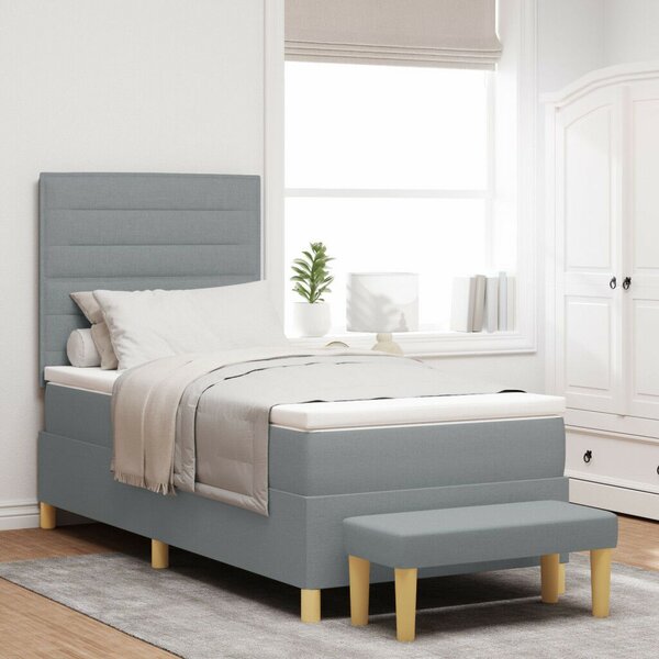 Box Spring Ágy matraccal &amp; Pad világosszürke 100x200 cm textil