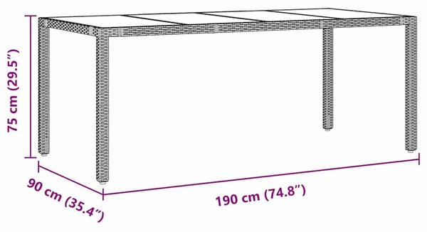 VidaXL Kert étkező szett 7 pcs Fekete 190 x 90 x 75 cm polirattan