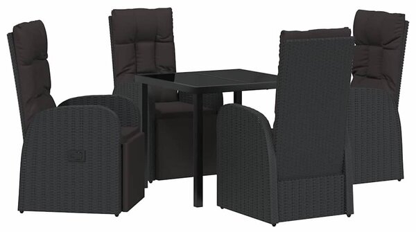 VidaXL Kert étkező szett párnával 5 pcs Fekete polirattan