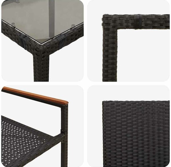 VidaXL Kert étkező szett 7 pcs Fekete 190 x 90 x 75 cm polirattan
