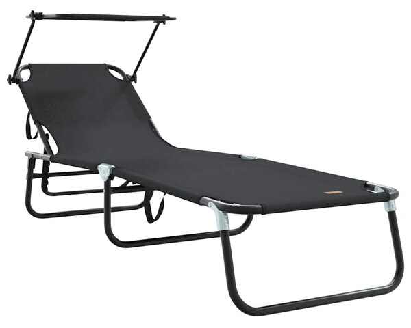 VidaXL Összecsukható nyugágy párnával Fekete 56 x 190 x 81cm szövet
