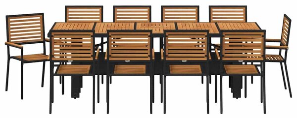 VidaXL Kert étkező szett 11 pcs Fekete 240 x 90 x 75 cm polirattan
