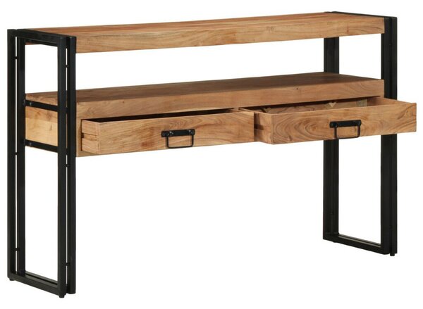 Végasztalok Fekete 120x33x75 cm Tömör akácfa és fém
