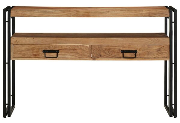 Végasztalok Fekete 120x33x75 cm Tömör akácfa és fém