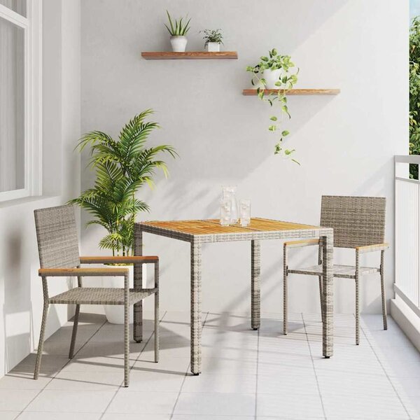 VidaXL Kert étkező szett 3 pcs Szürke 90 x 90 x 75 cm polirattan