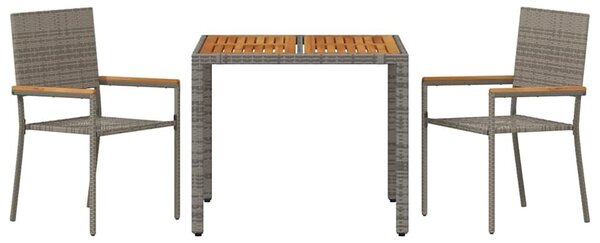 VidaXL Kert étkező szett 3 pcs Szürke 90 x 90 x 75 cm polirattan