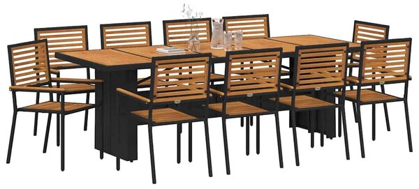 VidaXL Kert étkező szett 11 pcs Fekete 240 x 90 x 75 cm polirattan