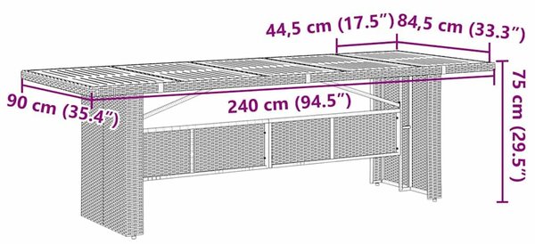 VidaXL Kert étkező szett 11 pcs Fekete 240 x 90 x 75 cm polirattan