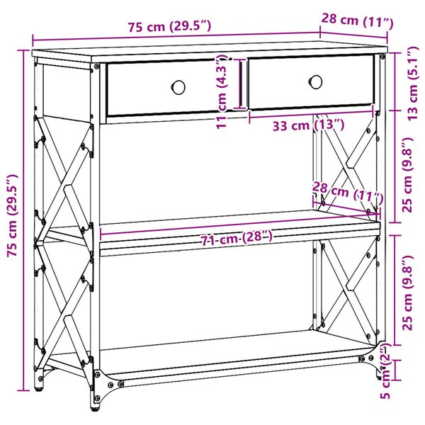 Konferenciaasztal Régi Fa 75x28x75 cm Műgyanta és Acél