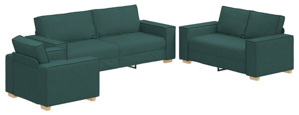 3 részes kanapé szett párnákkal, sötétzöld szövet